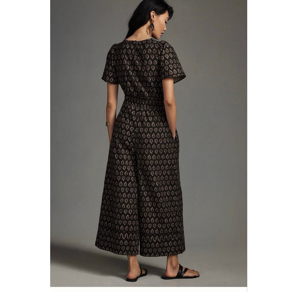 Anthropologie Somerset Wide Leg Jumpsuit Women’s Large Boho Black Paisley - Picture 2 of 14